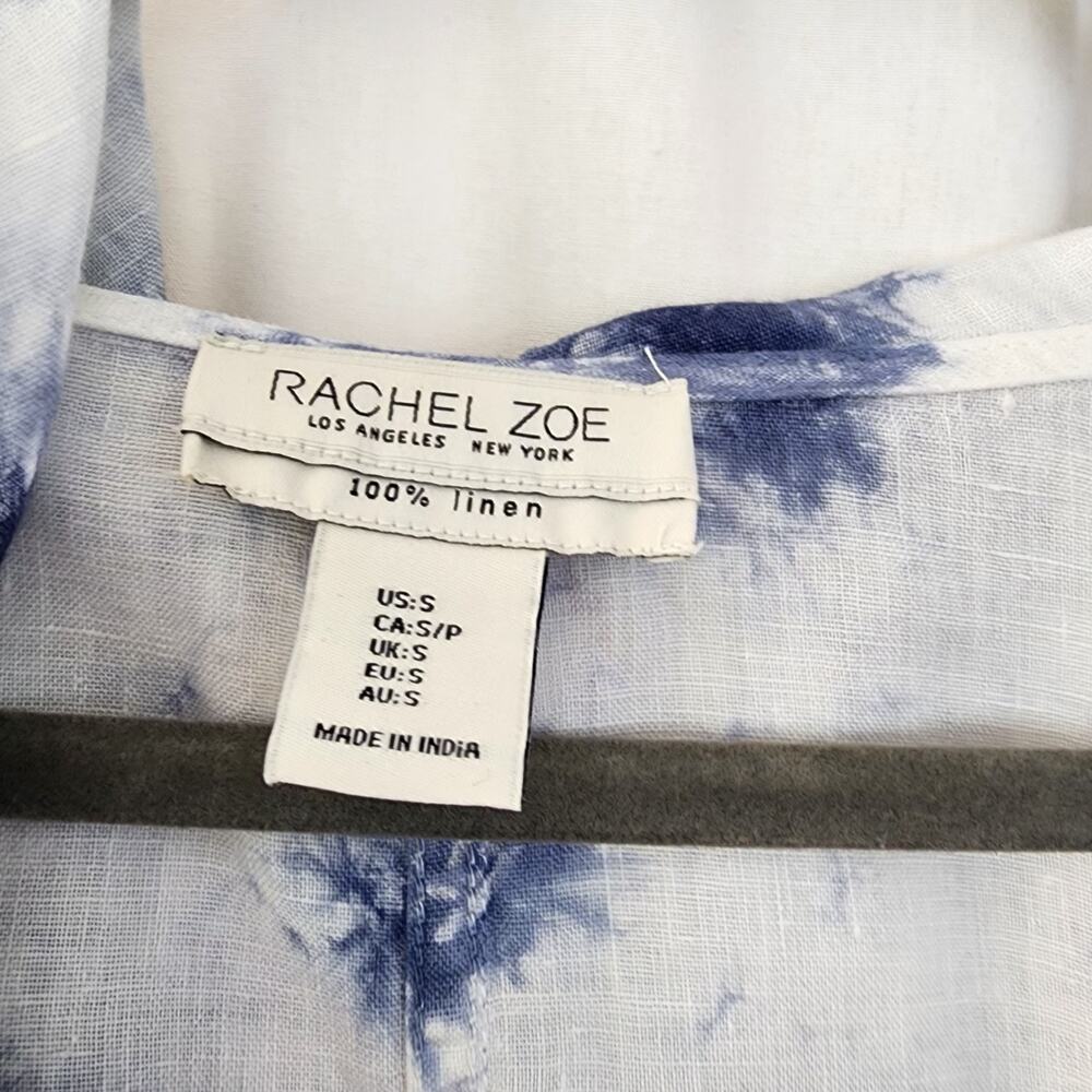 Rachel Zoe 100% linen blue white tie dye hoodie shacket S coastalgrandma Resort - Picture 3 of 11